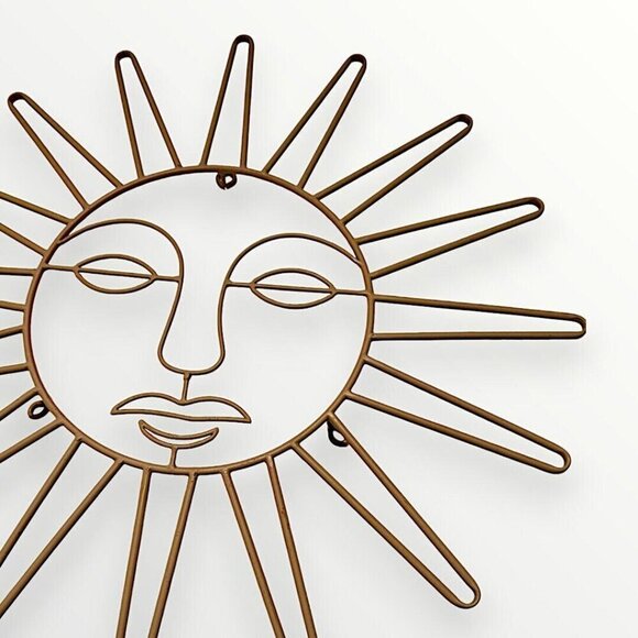 Large Metal Sun Wall Decor Wall Art 23 Inch Sun Tan Metal Celestial Sun Face GUC - Picture 4 of 6